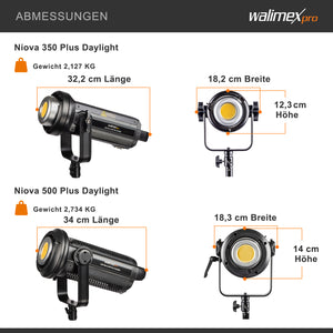 LED Niova Plus Daylight Set 2 Faretti LED per fotografia 350W e 500W, con riflettore Bowens e diffusore, con tecnologia COB-LED, per studio fotografico