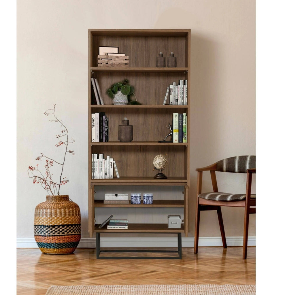 Libreria Morgana, Scaffale da ufficio, Mobile portalibri, Biblioteca, 80x36h182 cm, Noce e Nero