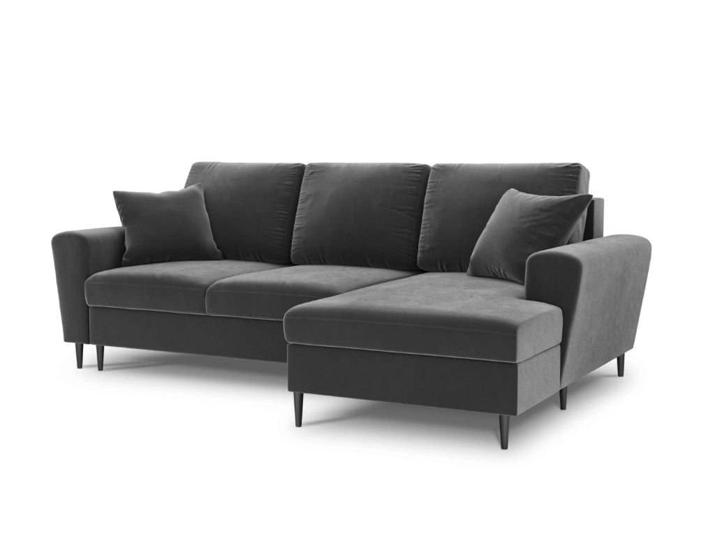 Cosmopolitan Design - Divano convertibile angolare destro con contenitore "Kyoto" 4 posti in velluto grigio chiaro 