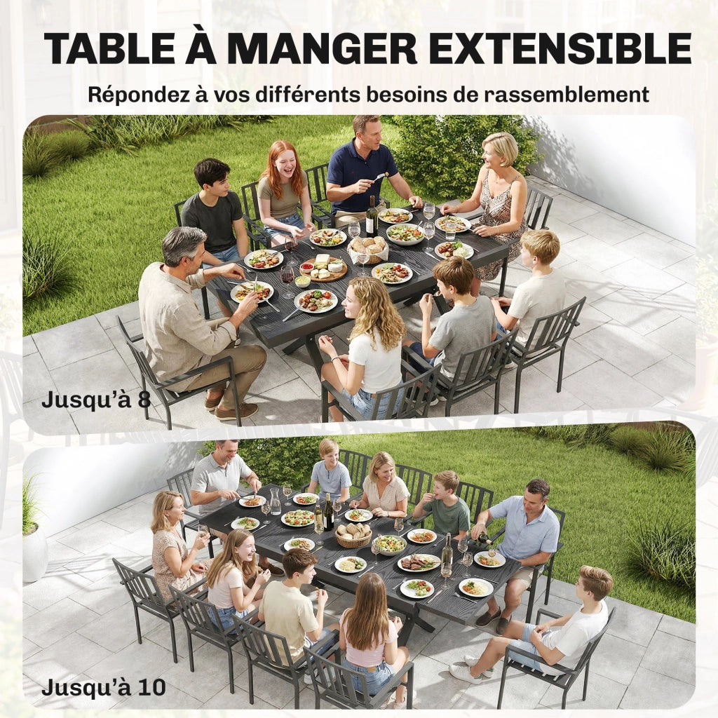 Tavolo da pranzo allungabile per esterni in alluminio effetto legno ¨C zephmum ¨C grigio antracite 214x85x73 cm