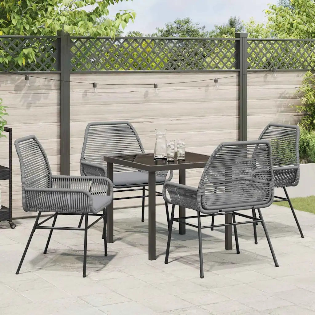 Set da Pranzo per Giardino con cuscino 5 pcs Grigio polyrattan