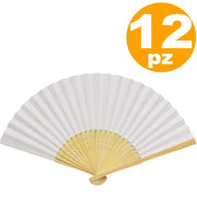 Trade Shop - 12 Ventagli Ventaglio Bianchi Bianco Bambu' Segnaposto Ricevimento Matrimonio -