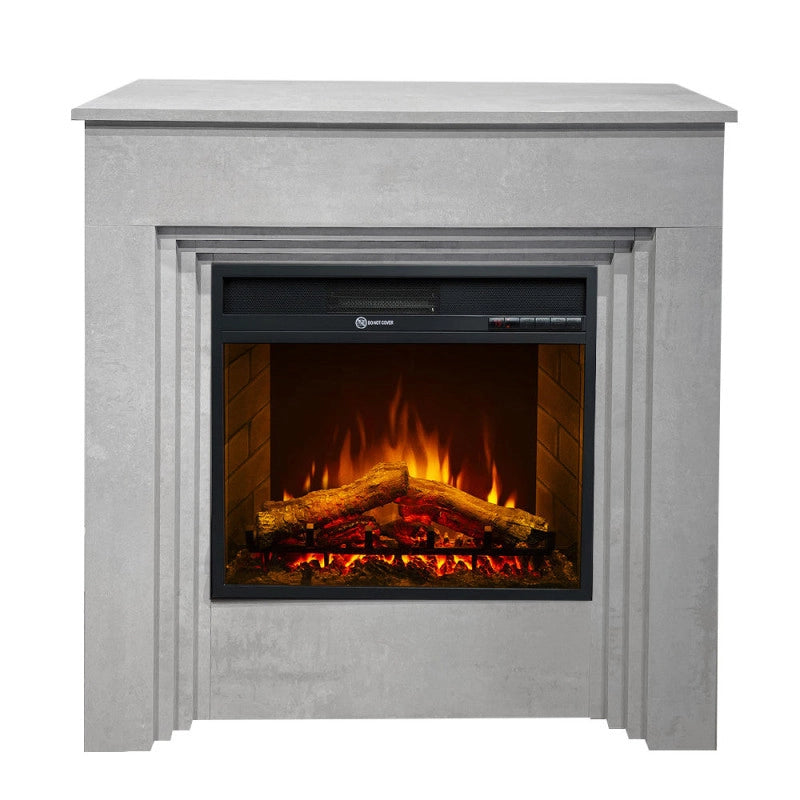 Camino elettrico caminetto da terra BELLINI in legno effetto Cemento Made in Italy L96 x P35 x H96