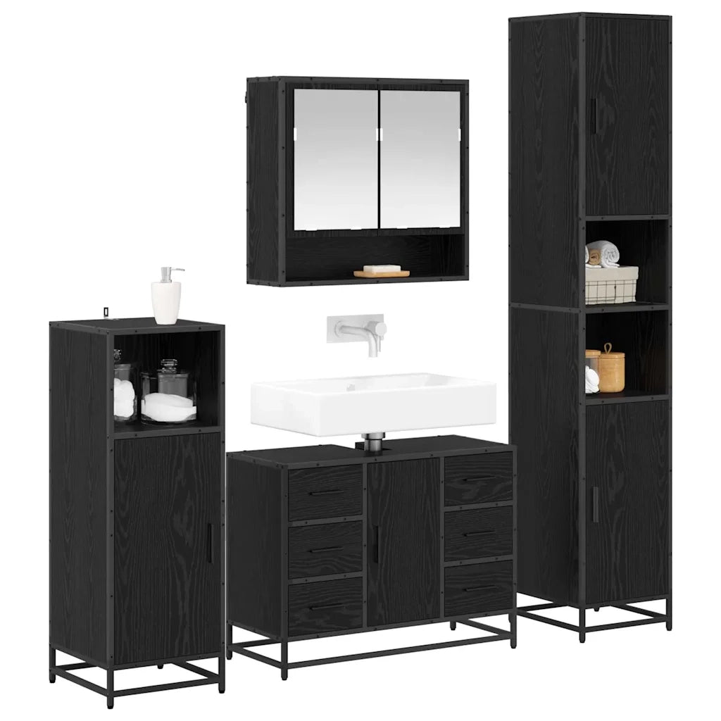 Set di mobili per il bagno 4 pcs Rovere Nero Legno multistrato