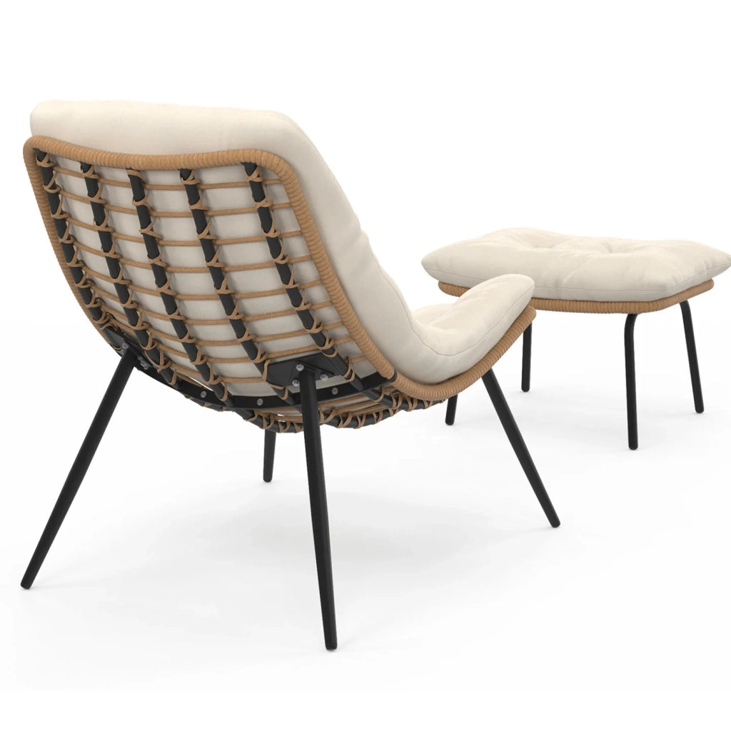 IDMarket - Set di 2 poltrone reclinabili LOA in rattan con cuscini ecrù e poggiapiedi