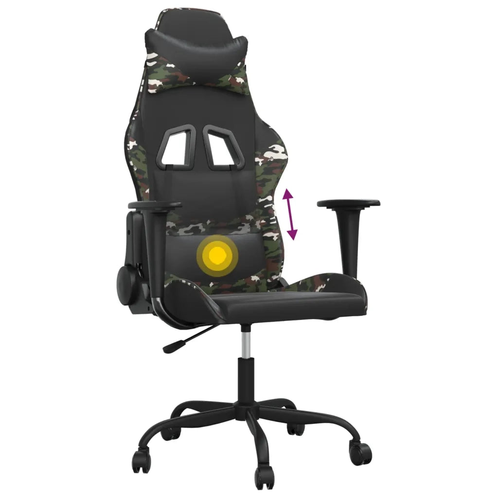 vidaXL Sedia da Gaming Massaggiante Nero e Mimetico in Similpelle