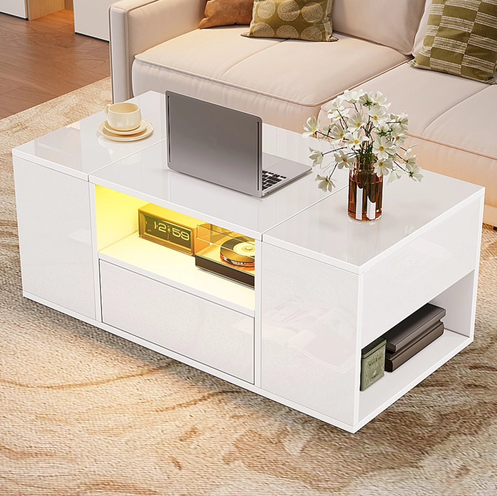 Tavolino da caffè LED bianco lucido 100x50x40 cm