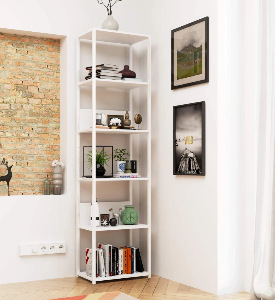 Scaffale stilo loft con ripiani in legno 50 cm Bianca 50 cm inserto frontale Bianco 50x32x192 cm