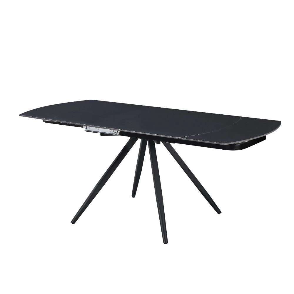 Tavolo girevole allungabile Kitti con piano in ceramica effetto marmo nero opaco 120x88x76H