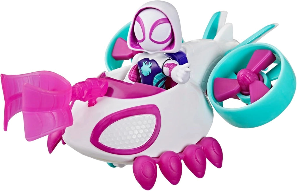Marvel Spidey e i suoi fantastici amici, Ghost-Spider con elicottero e action figure da 7,6 cm,,Hasbro,Eta 3+