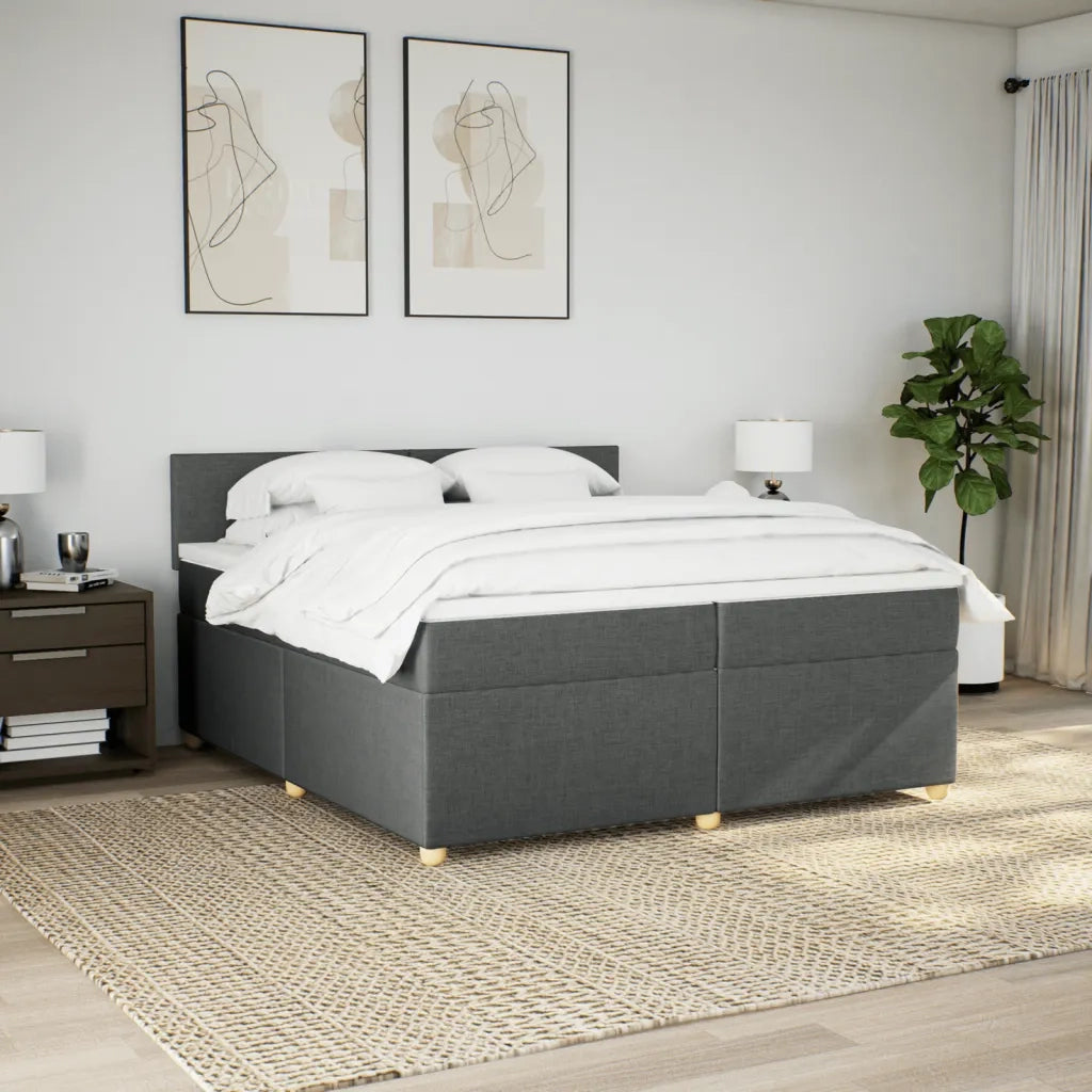 Giroletto a Molle con Materasso Grigio Scuro 200x200 cm Tessuto