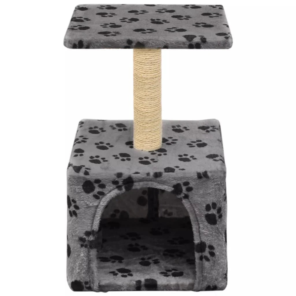 Tiragraffi albero per gatti cuccia per gatti peluche in sisal 55 cm grigio con motivo a impronta di zampa 3702081