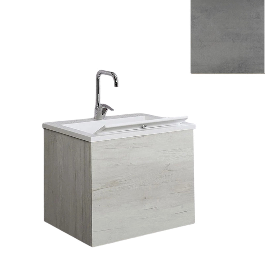 Mobile Lavatoio Sospeso Vasca Zeus in MineralMarmo Apertura a Cassettone 60x48x50 cm Grigio Cemento