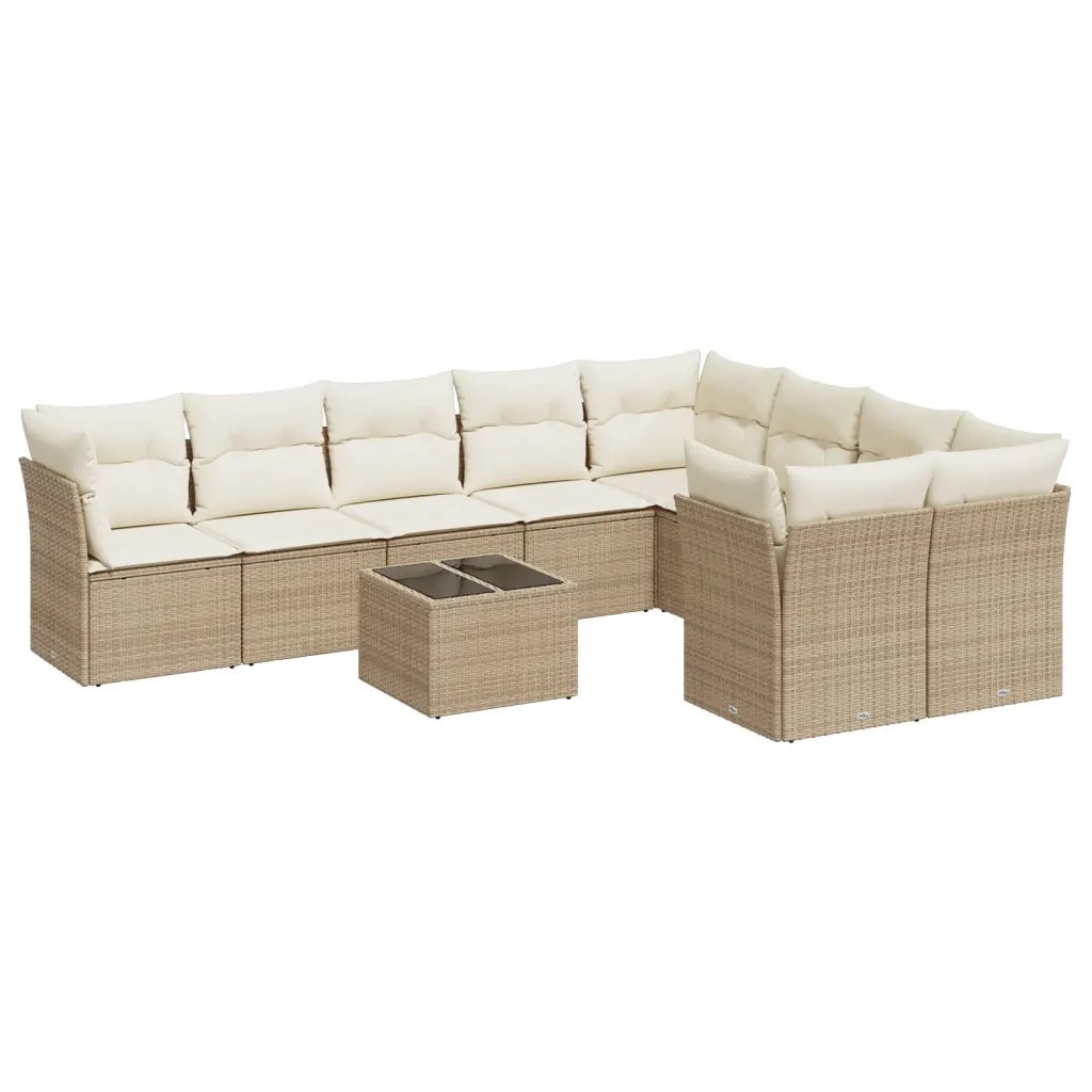 Set Divano da Giardino 10 pz con Cuscini Beige in Polyrattan 3218178