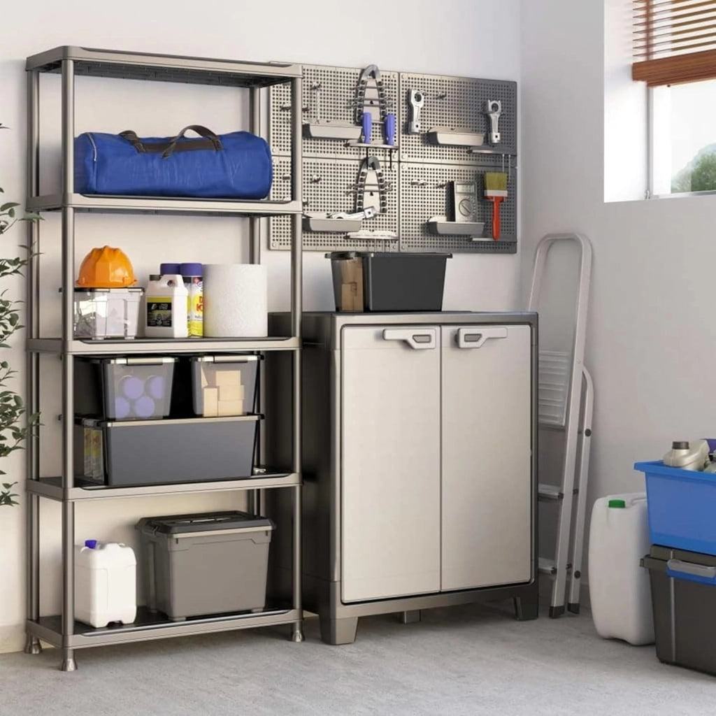 Armadio basso Titan XL in resina con 3 ripiani regolabili colore antracite grigio Keter