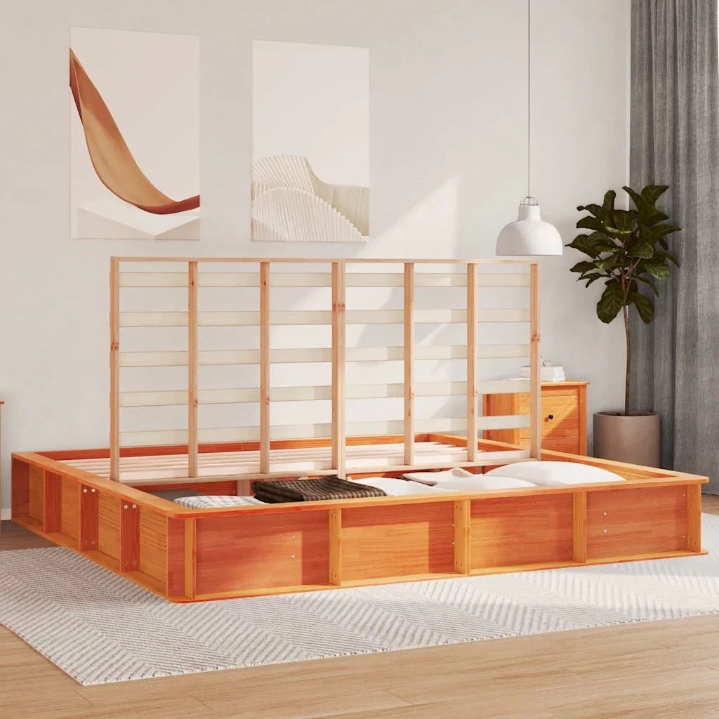 Struttura del letto Marrone cerato 200 x 200 cm Pino massello