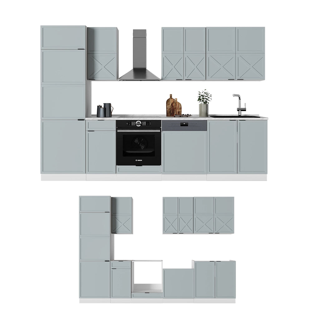 Cucina componibile Fame-Line Blu-grigio chiaro/Bianco 300 cm, PL Antracite Vicco