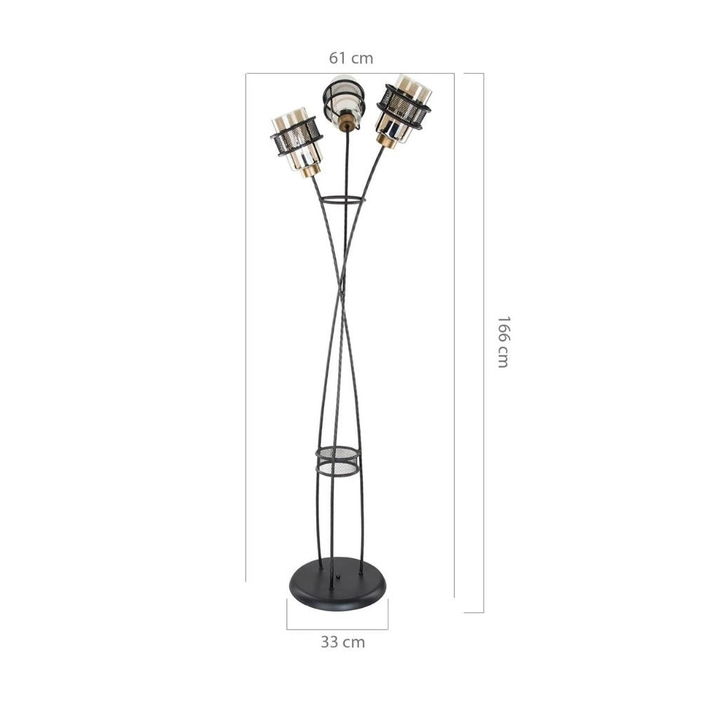 Lampada da terra Grande  in ferro intrecciato 3 luci in vetro