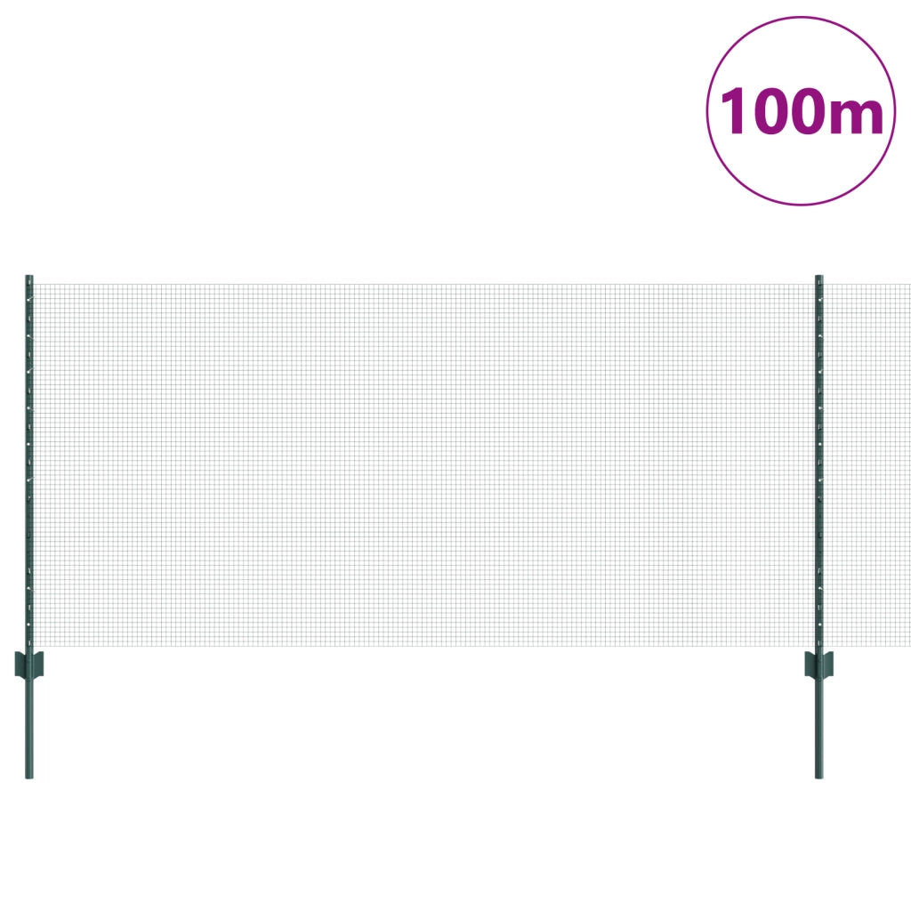 Recinzione in Rete Saldata con 44 Pali U Verde 1x100 m Acciaio