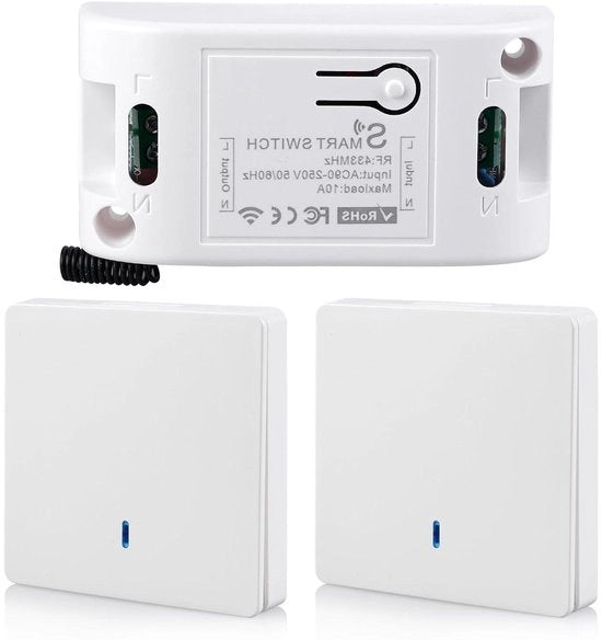 Impianto di illuminazione wireless con 1 ricevitore e 2 interruttori - Interruttore senza batterie con tecnologia cinetica