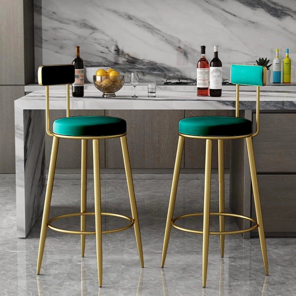 Sgabelli da bar con schienale e poggiapiedi in metallo, comodi seggioloni ad altezza fissa per cucina e sala da pranzo, design elegante per bar colazione e uso domestico