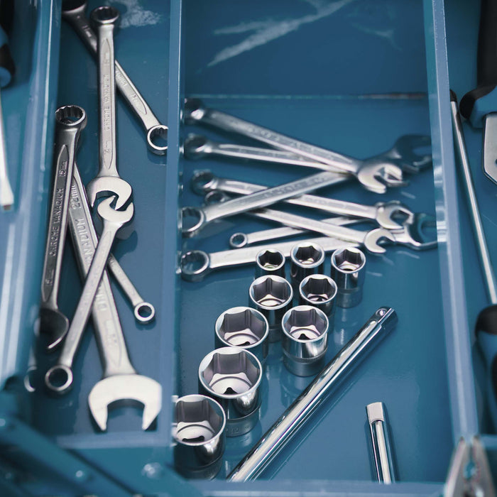 Cassetta portautensili in acciaio 530 x 200 x 250 mm con 7 scomparti e maniglia