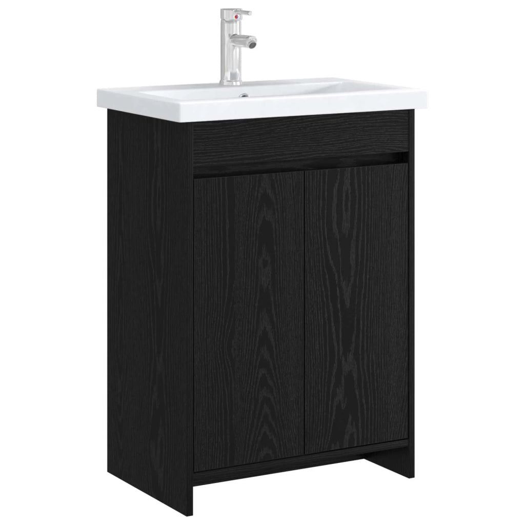 Mobiletto da Bagno Sotto Lavabo Rovere Nero 56 x 37,5 x 81 cm