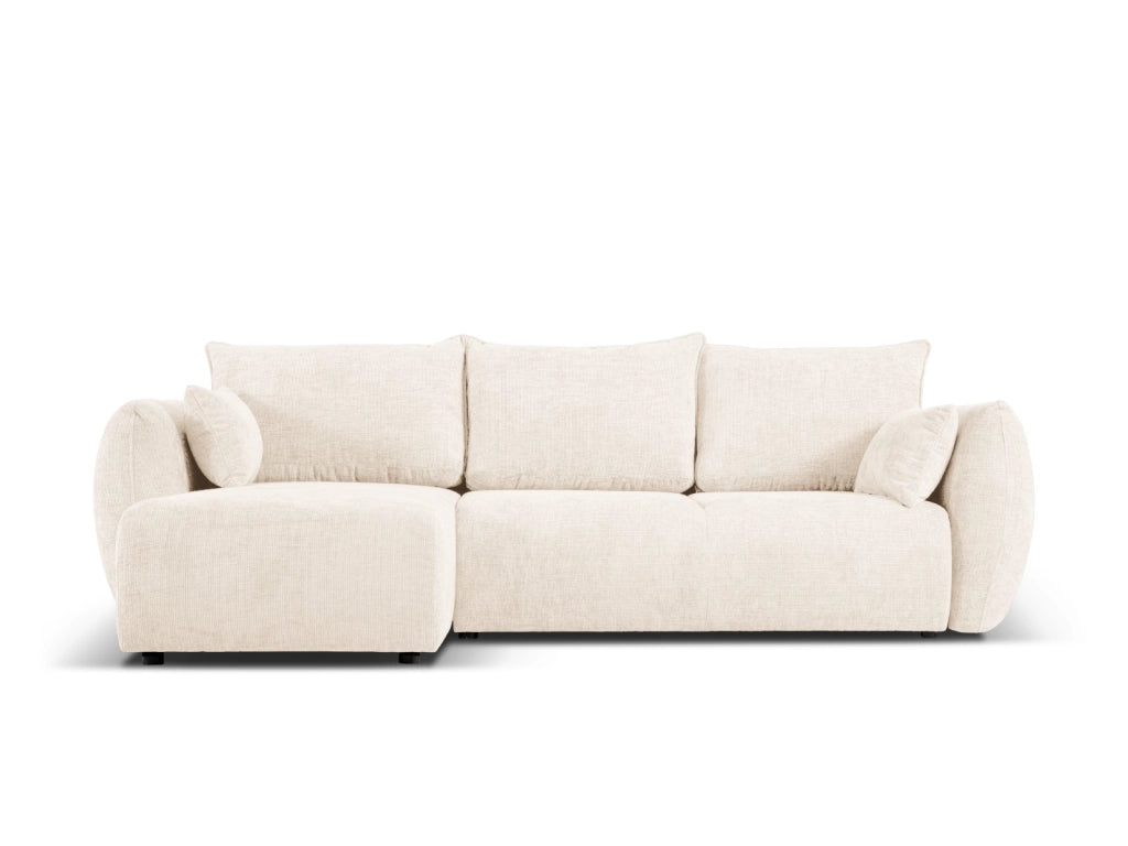 Cosmopolitan Design - Divano convertibile angolare sinistro con contenitore "Matera" 4 posti in ciniglia beige chiaro 