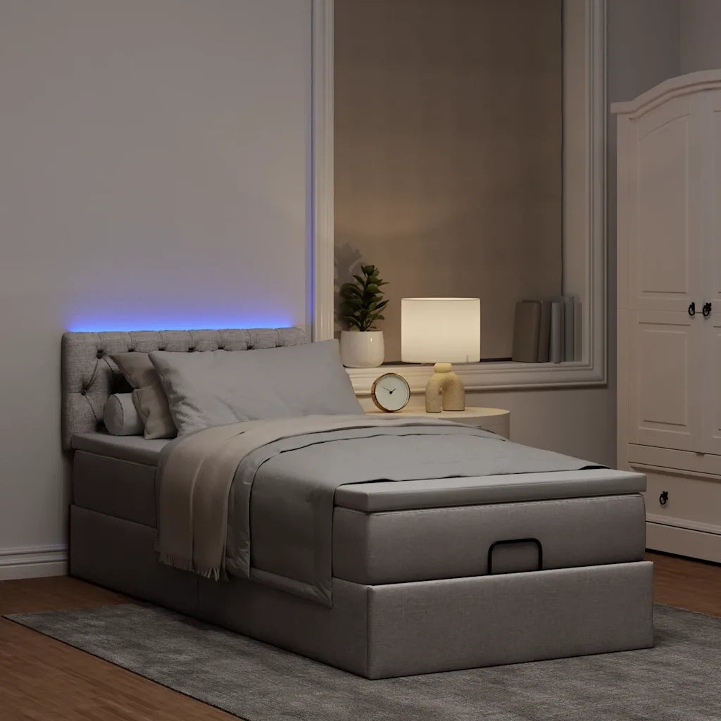 Struttura Letto Pouf con Materasso Tortora 90x190 cm in Tessuto 3312357