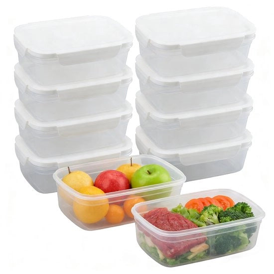 Contenitori alimentari in plastica da 10 pezzi - 850 ml - BPA libero - Temperatura -40°C a +230°C - Dimensioni 18 x 11,5 x 6 cm - Contenitori di archiviazione