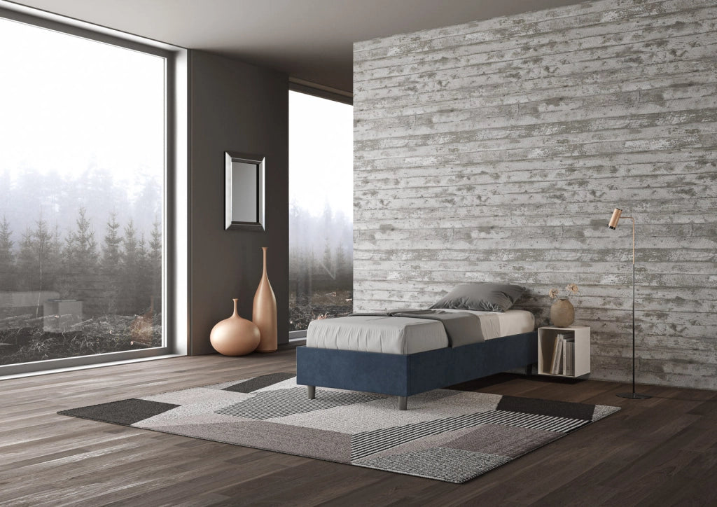 Letto Singolo Sommier 80x190 cm con Rete e Contenitore Azelia Blu