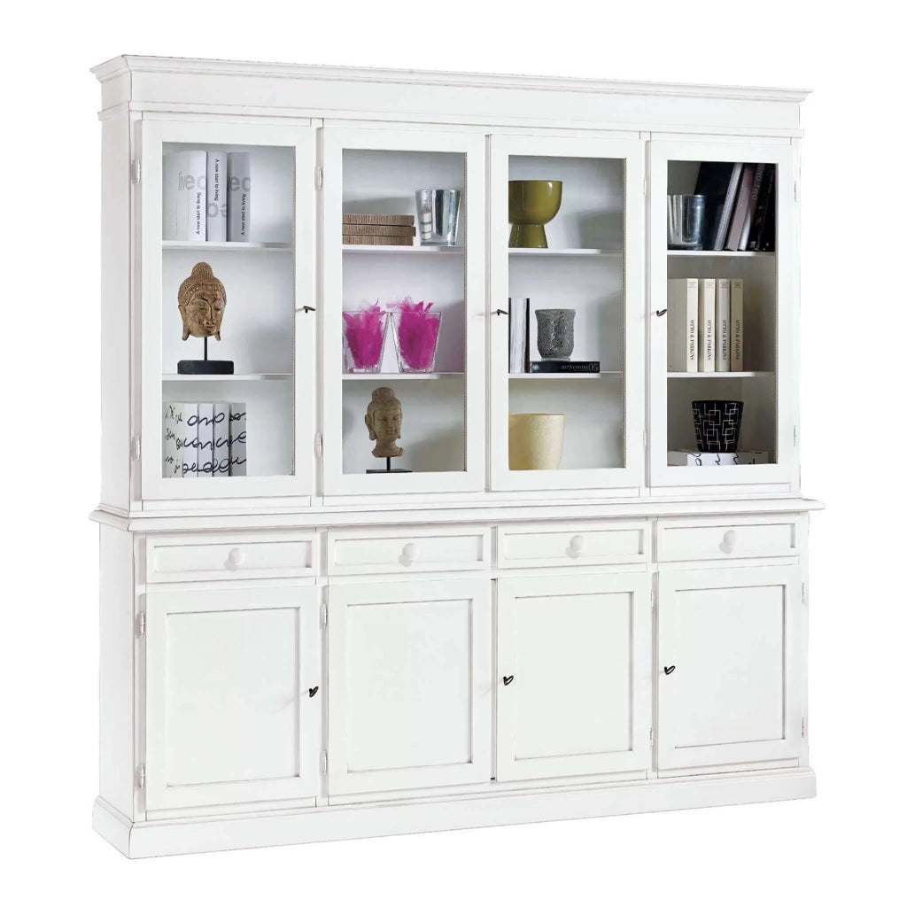 Cristalliera classica 4 porte in legno shabby bianco 205x42x205 (1379) - Mobili 2G