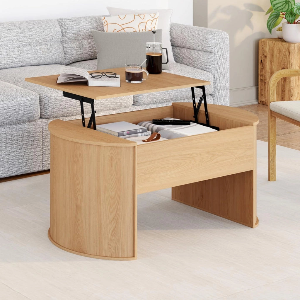 Tavolino ovale piano sollevabile DIVIA 100 cm Legno Modo faggio Design arrotondato