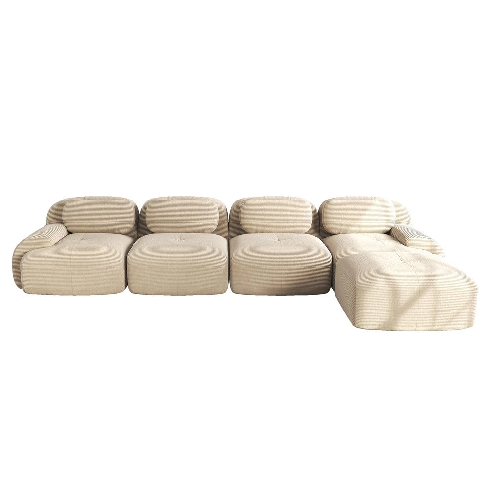 Divano angolare 4 posti con chaise longue ¨C Minimal ¨C Beige velluto imbottito braccioli larghi