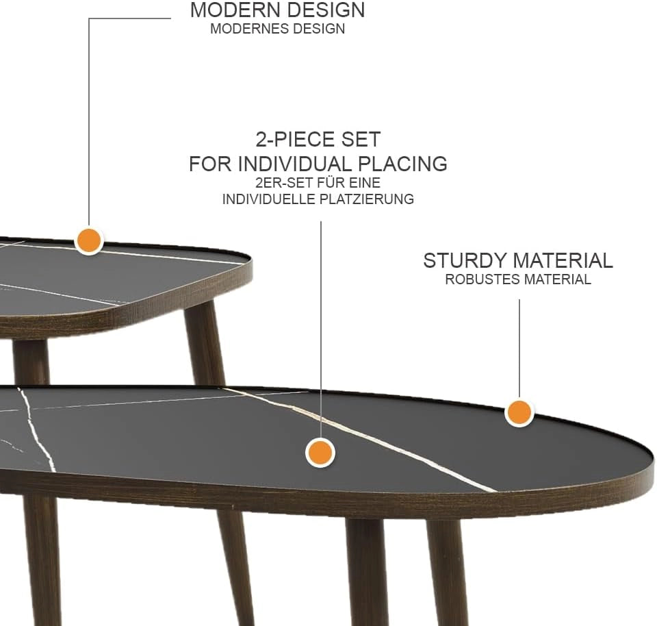 Set di tavolini Manitoba, Nero, 105 x 64.5 cm 2 parti, pieghevole salvaspazio e combinabile in modo versatile