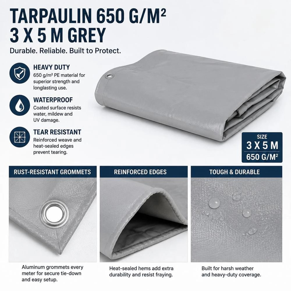 Tarpaulin 650 G/square Meter 3x5 M Grey