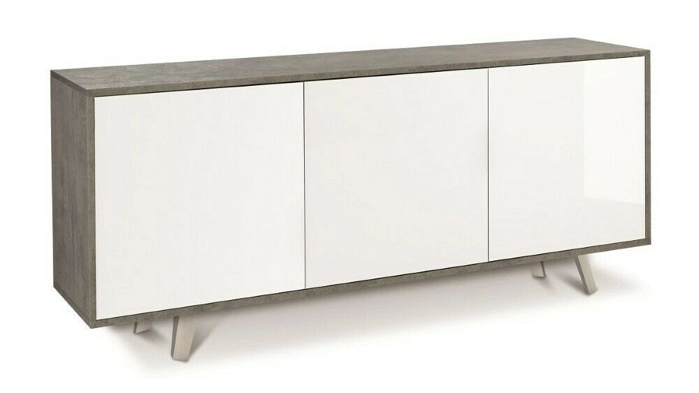 Mobile Madia 3 ante e 3 ripiani interni H74 L177 P41 Cm struttura color Cemento frontali Bianco Lucido 7073k Sarmog