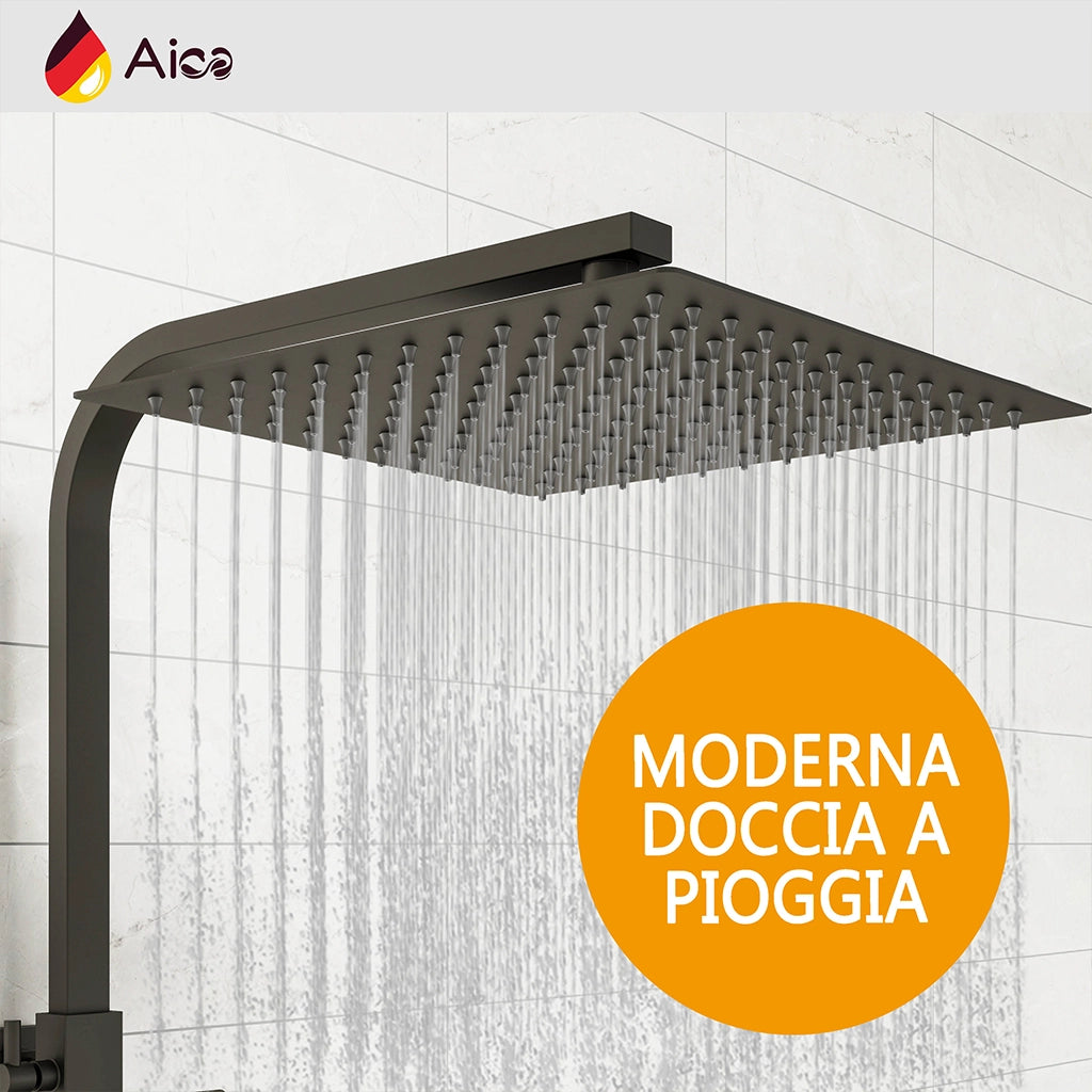 Colonna doccia con rubinetteria rettangolare 280x40mm, walkin doccia soffione a pioggia 30x30cm nero