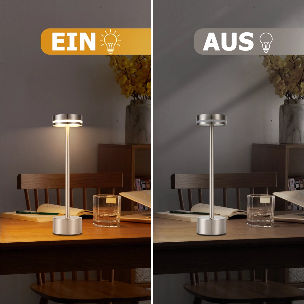 ZMH Lampada da tavolo LED argento set 2 pezzi wireless batteria touch dimmerabile H32cm per comodino camera letto