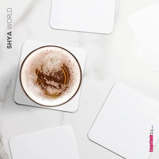 Set di supporti decorativi e assorbenti in cartone - 100 pezzi - quadrato bianco - 10x10 cm, 14 mm di spessore.