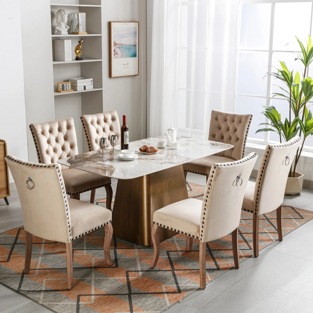 SEDIA da pranzo in velluto color cammello chiaro, stile moderno