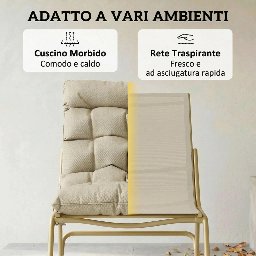 Sedia Dondolo Esterno, Seduta 63 cm, Cuscino incluso, Colore Khaki.