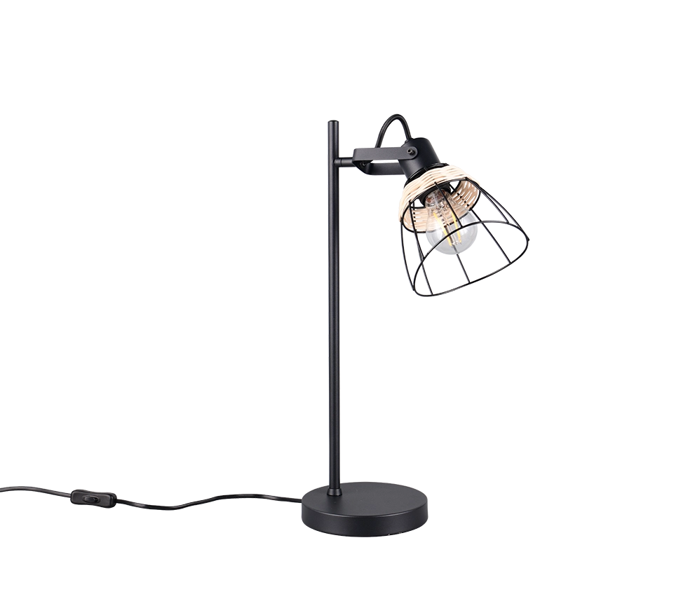 Lampada da tavolo, rattan e metallo, naturale e nero, H 50 cm, Jerome