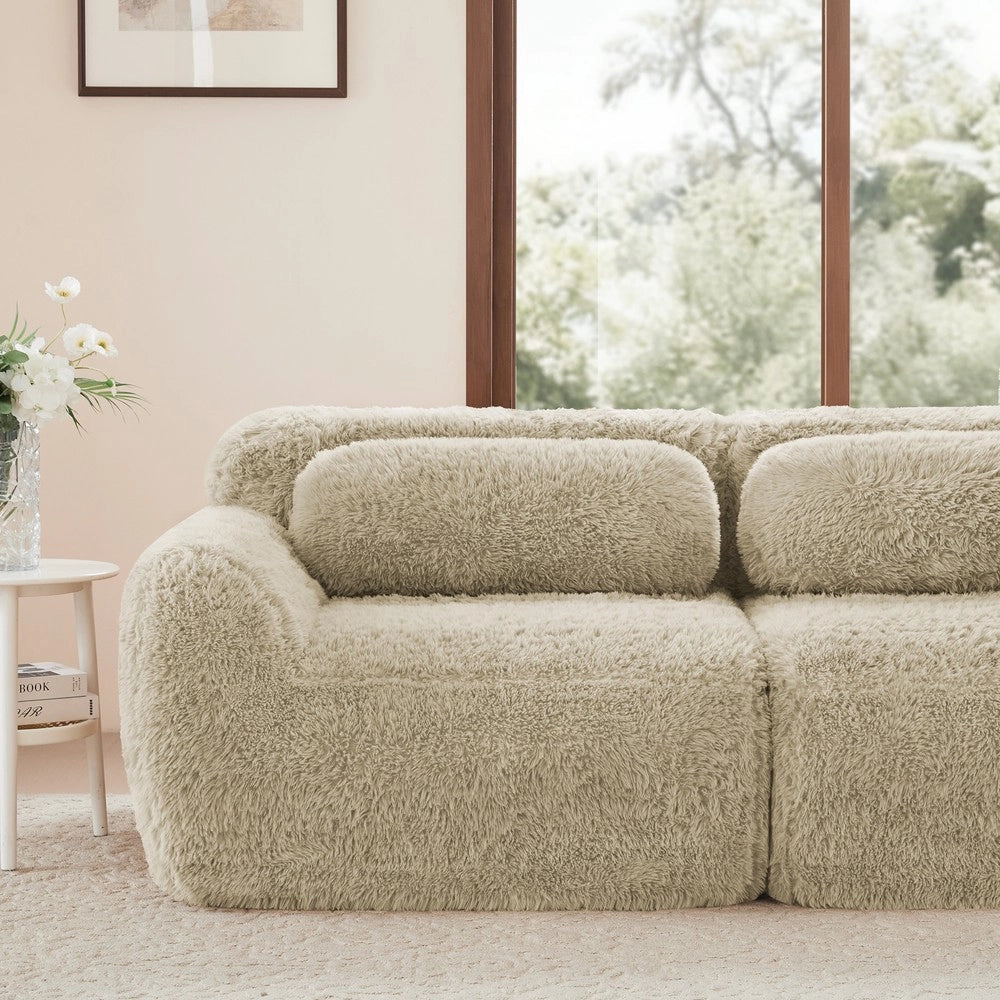 Divano Angolare Modulare ¨C Xylo ¨C Tessuto Morbido, Cuscini, Beige Chiaro