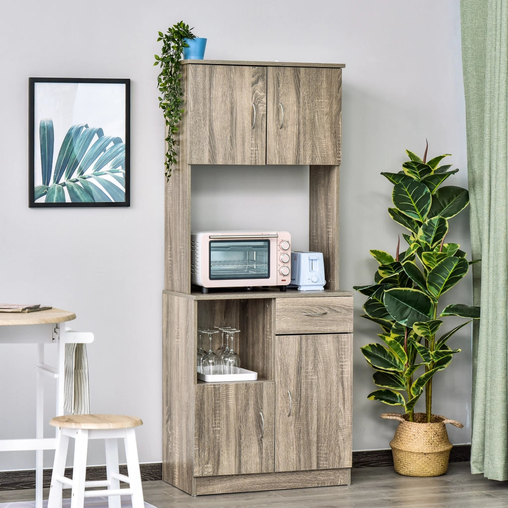 Credenza Moderna per Cucina o Sala da Pranzo, Mobile Buffet con Armadietti e Cassetti in Legno, Grigio, 71x41x178cm