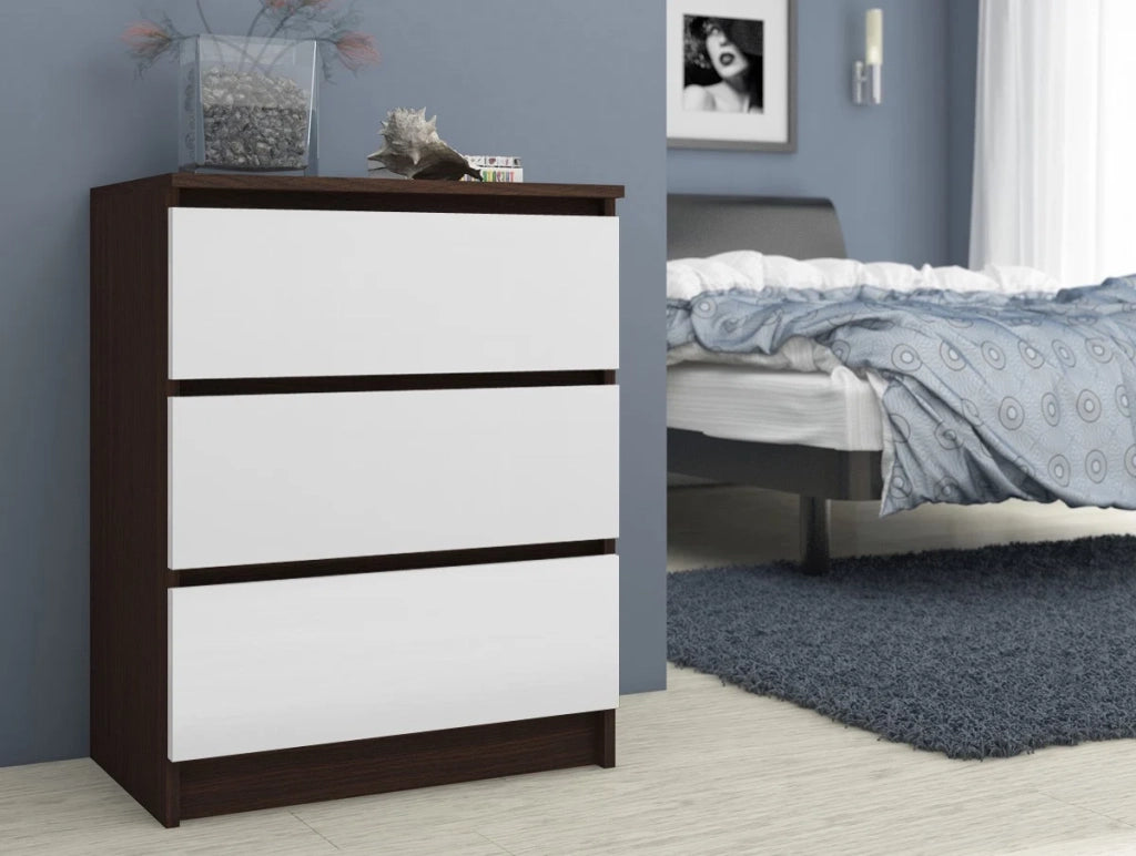 Cassettiera AKORD K60 Cassettiera Wengé 60 cm 3 cassetti inserto frontale Bianco 60x40x77 cm