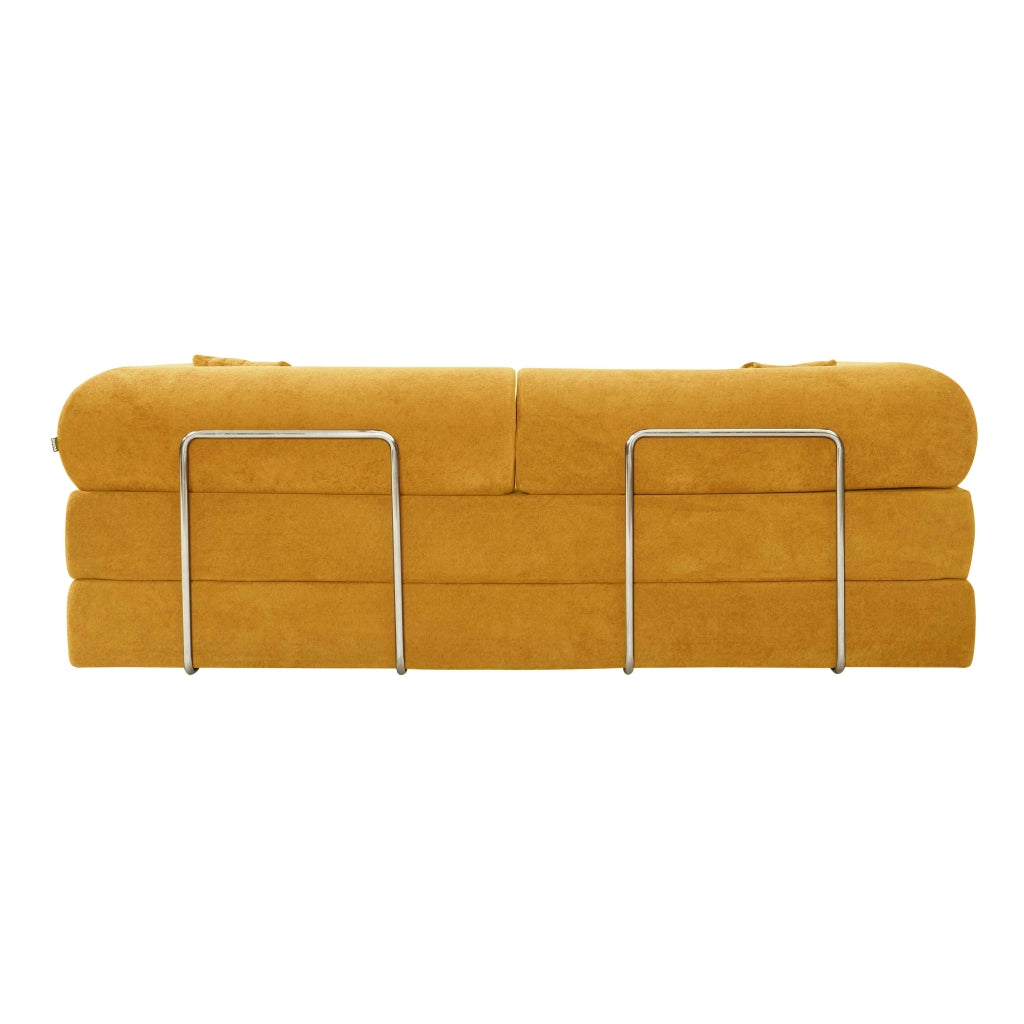 Oviala - Divano letto 2 posti in tessuto con cuscini modulari giallo L 204 cm