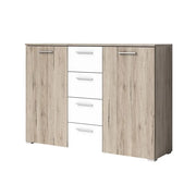 Credenza design 2 porte e 4 cassetti 130cm. Collezione EOS colore rovere chiaro e bianco