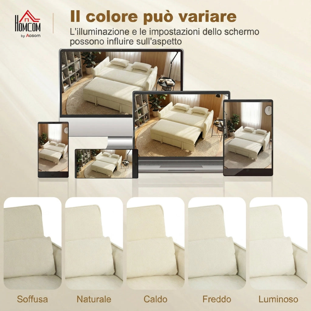 Divano Letto 2 Posti Regolabile ¨C Zephmum ¨C Ciniglia Beige