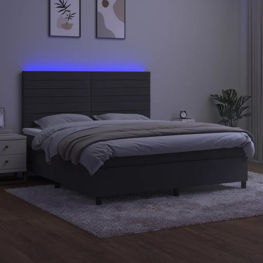 Letto a Molle con Materasso e LED Grigio Scuro 180x200 cm 3136198